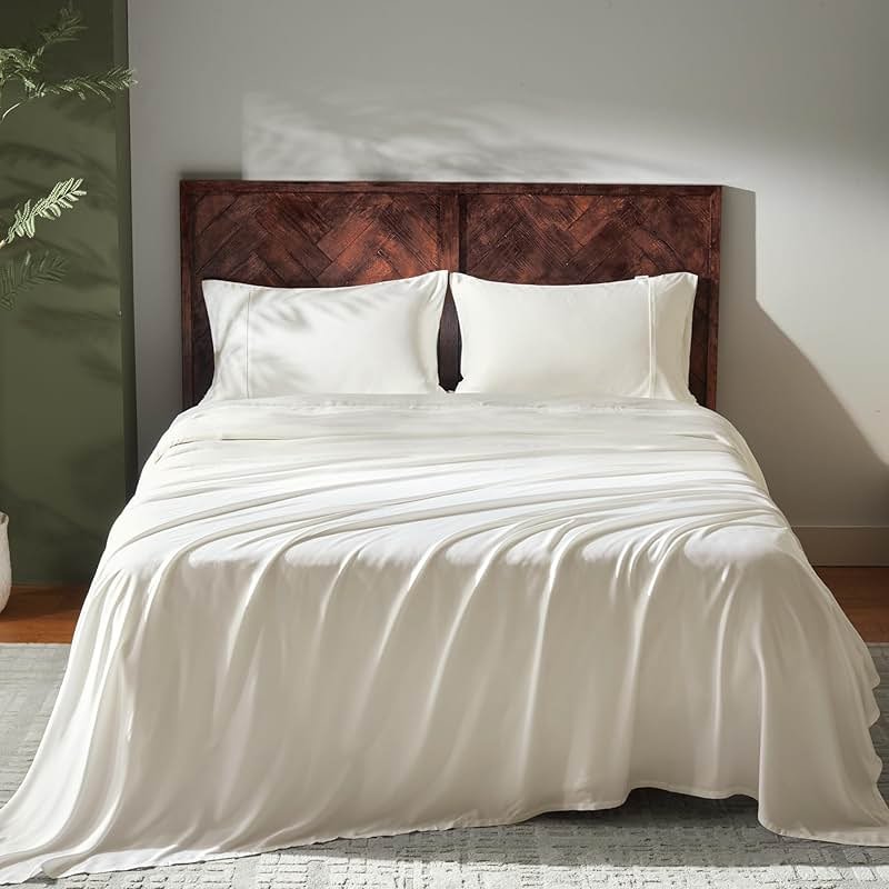 GOKOTTA Queen Size Sheets,Set 100% FSC® Certified Rayon Derived from Bamboo, Cooling Sheets for Hot Sleepers-Luxury & Silky Soft Sheets,Deep Pocket 16" Fitted Sheet with Elastic Corner Straps - Product Image