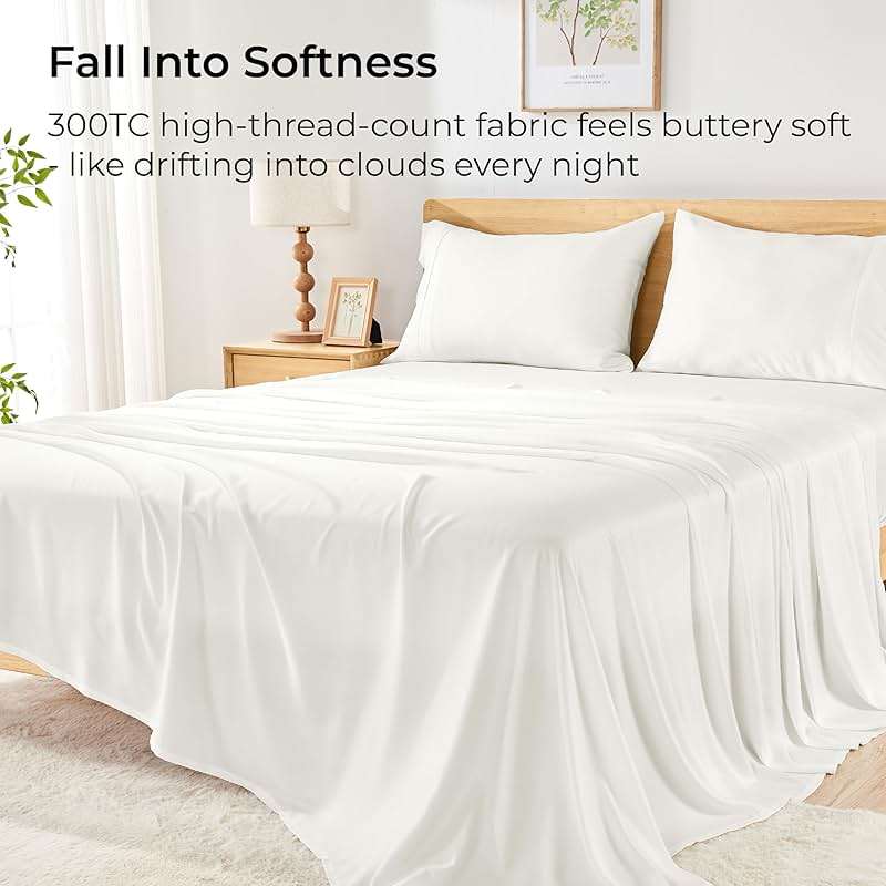 GOKOTTA Queen Size Sheets,Set 100% FSC® Certified Rayon Derived from Bamboo, Cooling Sheets for Hot Sleepers-Luxury & Silky Soft Sheets,Deep Pocket 16" Fitted Sheet with Elastic Corner Straps - Image 3