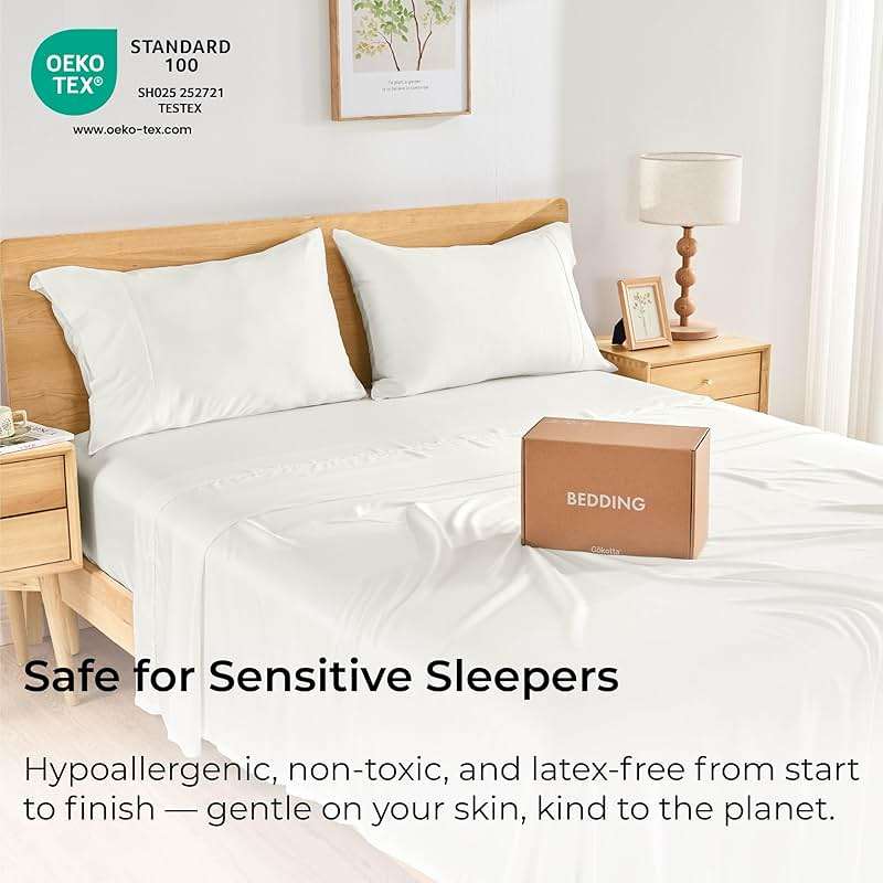 GOKOTTA Queen Size Sheets,Set 100% FSC® Certified Rayon Derived from Bamboo, Cooling Sheets for Hot Sleepers-Luxury & Silky Soft Sheets,Deep Pocket 16" Fitted Sheet with Elastic Corner Straps - Image 7