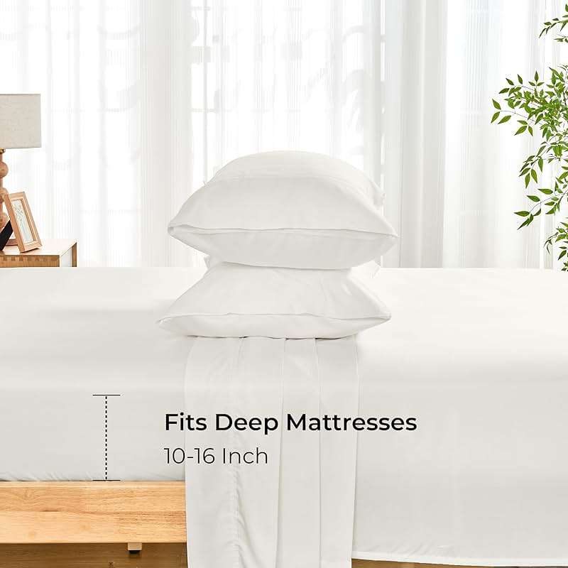 GOKOTTA Queen Size Sheets,Set 100% FSC® Certified Rayon Derived from Bamboo, Cooling Sheets for Hot Sleepers-Luxury & Silky Soft Sheets,Deep Pocket 16" Fitted Sheet with Elastic Corner Straps - Image 8