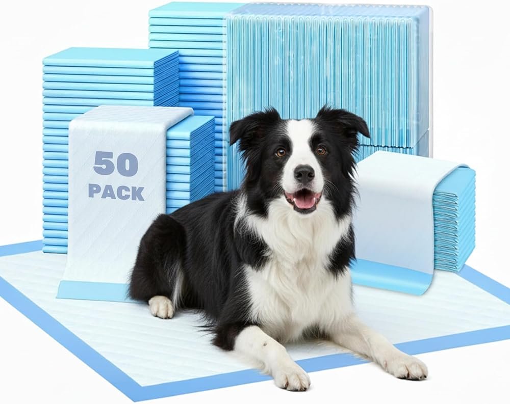FluffyDream Super Absorbent Waterproof Dog and Puppy Pet Training Pad, Housebreaking Pet Pad,Blue (17.6"x23.6" (50PCS)) - Product Image