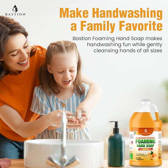 Bastion Foaming Antibacterial Hand Soap: Mandarin Orange Scented Instant Foam Hand Wash Refill 1 Gallon (128 oz) Bulk Jug. Made In The USA - Image 3