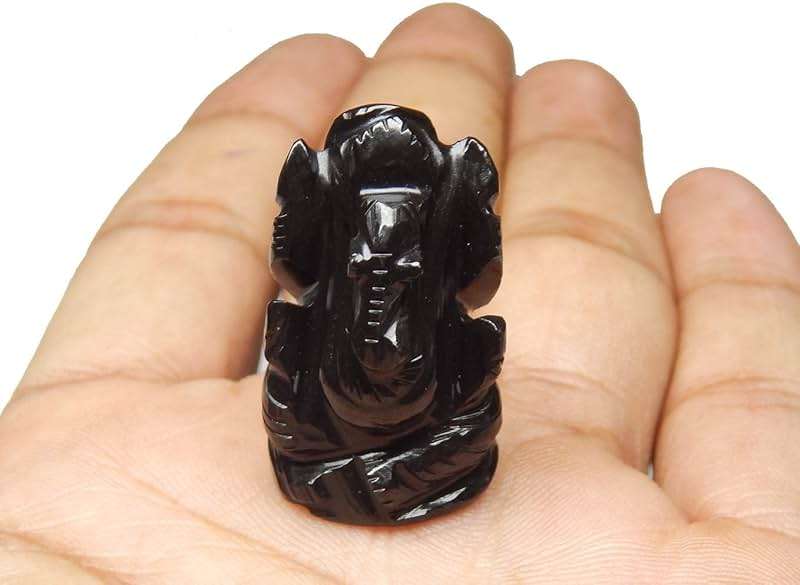Myhealingworld Natural Black Agate Gemstone Ganesha Statue Sculpture Sign of Success and Good Luck. - Image 4