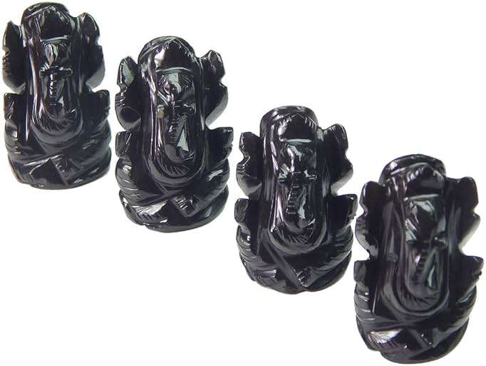 Myhealingworld Natural Black Agate Gemstone Ganesha Statue Sculpture Sign of Success and Good Luck. - Image 6