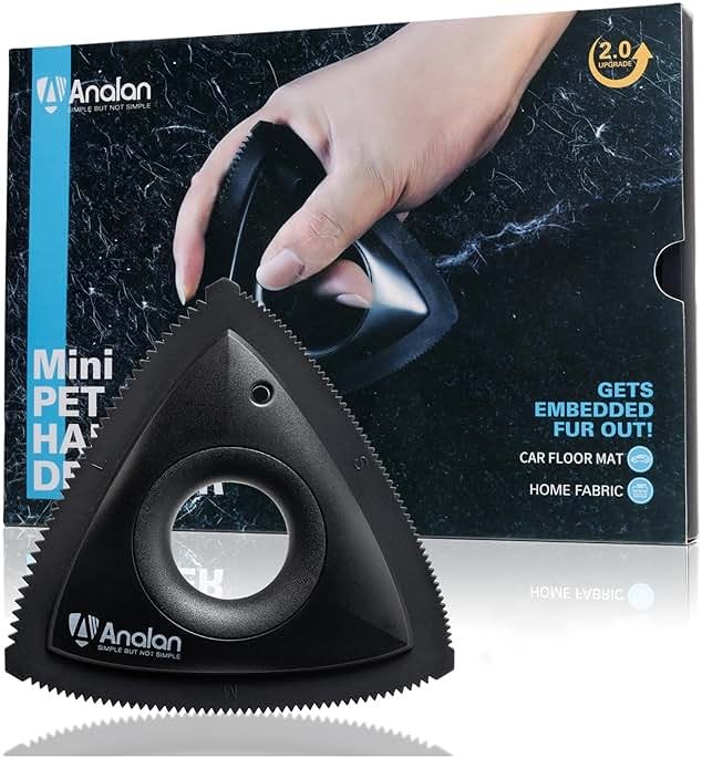Analan Mini Pet Hair Remover for Car Detailing Supplies, Carpet Dog Hair Remover for Car Interior, Triangle Dog Hair Remover for Auto Detailing, Couch, Furniture, Lint, Carpet (Jet Black) - Product Image
