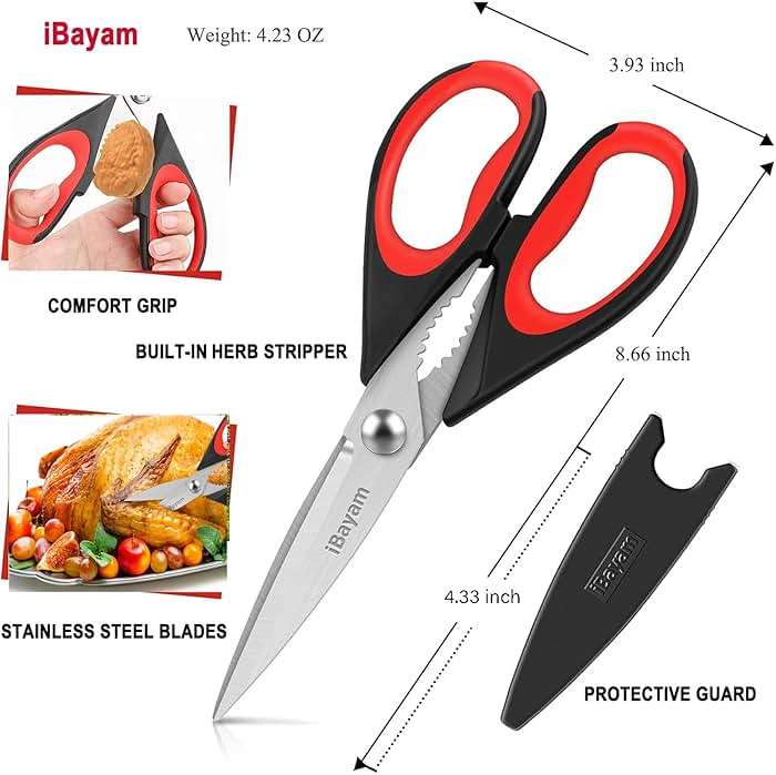 iBayam Kitchen Scissors All Purpose Heavy Duty 2 Pack with Protective Sheath, Stainless Steel Shears Kitchen Utensils Set for Cutting Food Cooking Meat Poultry Dishwasher Safe Soft Comfort-Grip - Image 3
