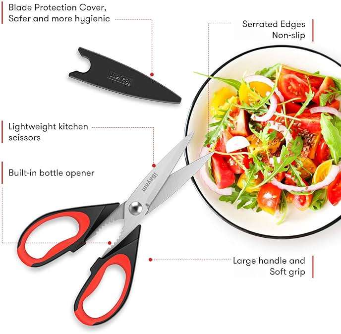 iBayam Kitchen Scissors All Purpose Heavy Duty 2 Pack with Protective Sheath, Stainless Steel Shears Kitchen Utensils Set for Cutting Food Cooking Meat Poultry Dishwasher Safe Soft Comfort-Grip - Image 4