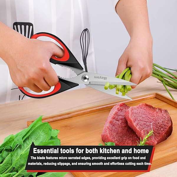 iBayam Kitchen Scissors All Purpose Heavy Duty 2 Pack with Protective Sheath, Stainless Steel Shears Kitchen Utensils Set for Cutting Food Cooking Meat Poultry Dishwasher Safe Soft Comfort-Grip - Image 6