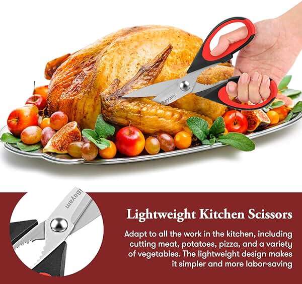 iBayam Kitchen Scissors All Purpose Heavy Duty 2 Pack with Protective Sheath, Stainless Steel Shears Kitchen Utensils Set for Cutting Food Cooking Meat Poultry Dishwasher Safe Soft Comfort-Grip - Image 7