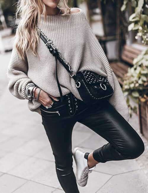 Ugerlov Women's Oversized Sweaters Batwing Sleeve Mock Neck Jumper Tops Chunky Knit Pullover Sweater - Image 5