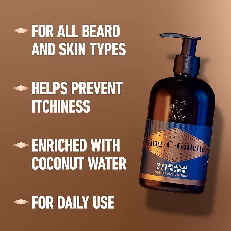 King C. Gillette Beard Wash, Mens Face Wash, 11.8 oz, Infused with Argan Oil and Avocado Oil to Cleanse Hair and Skin - Image 6