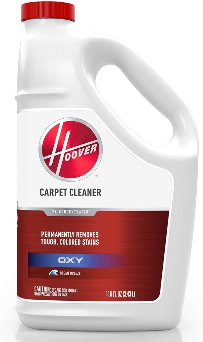 Hoover Oxy Carpet Cleaner Solution, 116 oz., Ocean Breeze Scent, Deep Cleaning Carpet Shampoo Solution, Removes Tough Colored Stains from Carpet and Upholstery, Pair with Hoover Carpet Cleaner Machine - Image 1