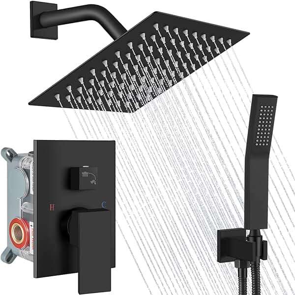 Midanya Shower Faucet Set,Wall Mount Shower System with Square Rain Shower Head and Hand Sprayer, Rough-in Valve Body and Trim Kit Included,8 Inch,Matte Black - Image 1