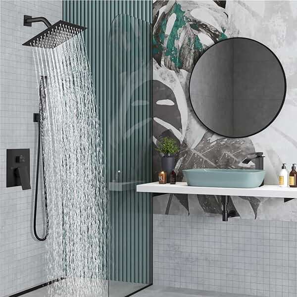Midanya Shower Faucet Set,Wall Mount Shower System with Square Rain Shower Head and Hand Sprayer, Rough-in Valve Body and Trim Kit Included,8 Inch,Matte Black - Image 2