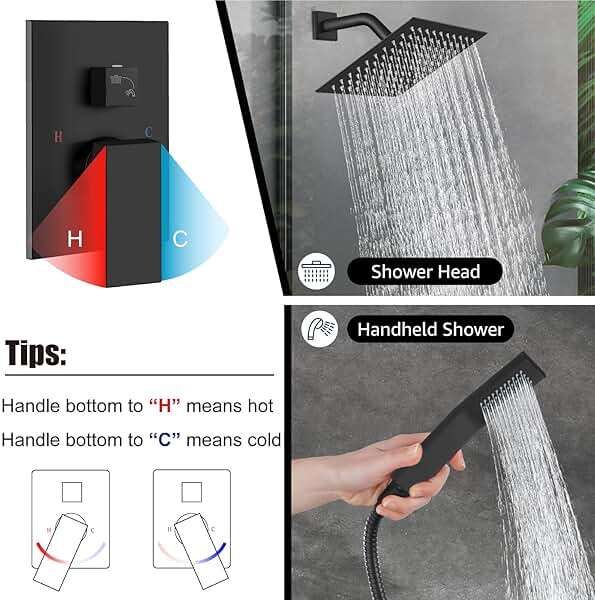 Midanya Shower Faucet Set,Wall Mount Shower System with Square Rain Shower Head and Hand Sprayer, Rough-in Valve Body and Trim Kit Included,8 Inch,Matte Black - Image 4