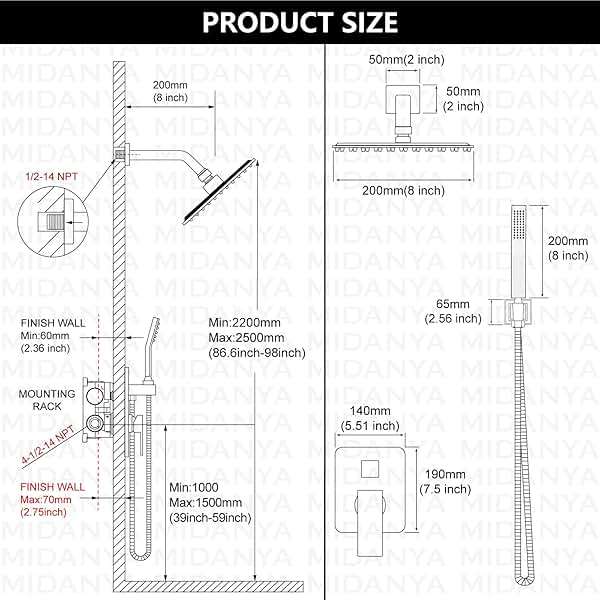Midanya Shower Faucet Set,Wall Mount Shower System with Square Rain Shower Head and Hand Sprayer, Rough-in Valve Body and Trim Kit Included,8 Inch,Matte Black - Image 6