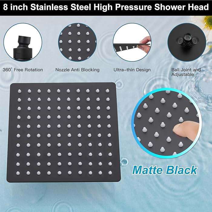 Midanya Shower Faucet Set,Wall Mount Shower System with Square Rain Shower Head and Hand Sprayer, Rough-in Valve Body and Trim Kit Included,8 Inch,Matte Black - Image 7