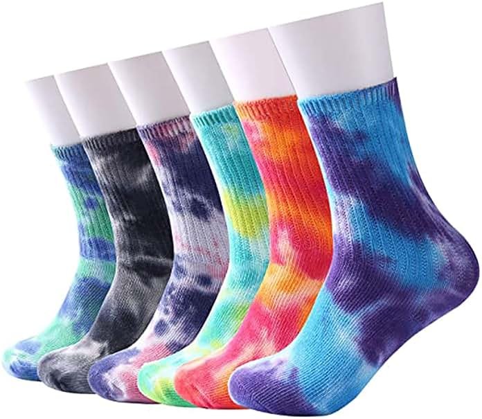 Forwe 6 Pairs Casual Tie-dye Soft Cotton Crew Socks Cushion Novelty Funny Athletic Socks - Product Image