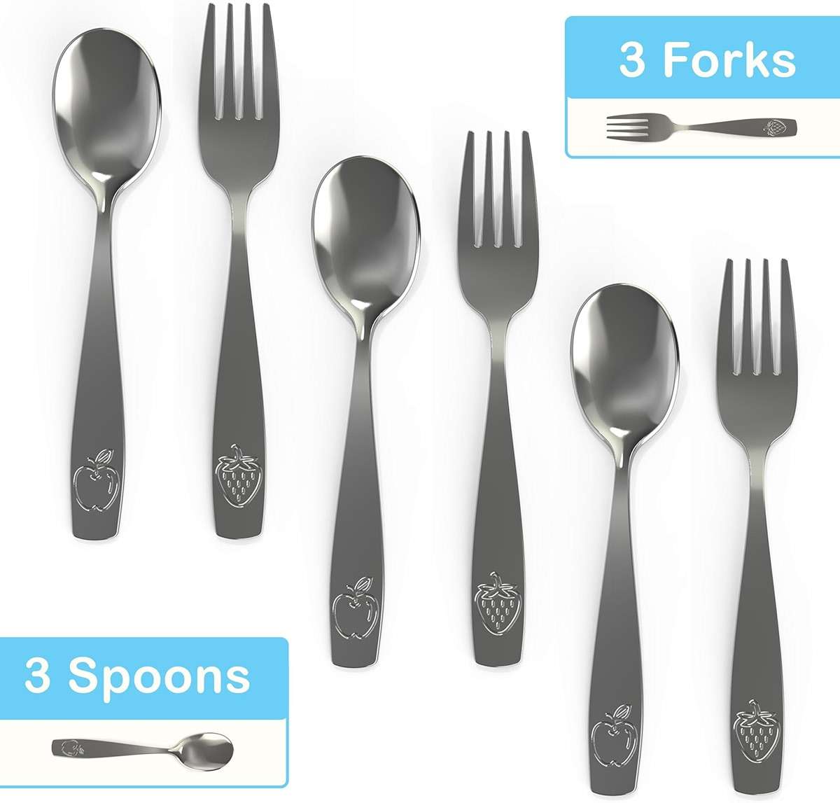 CHILLOUT LIFE Stainless Steel Kids Silverware Set 6 Pieces - Child and Toddler Safe Flatware - Kids Utensil Set - Metal Kids Cutlery Set (Includes 3 Small Kids Spoons & Kids 3 Forks) - Image 4