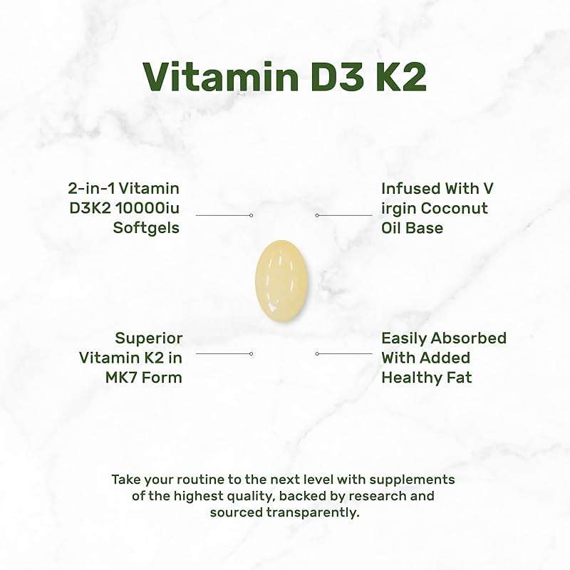 DEAL SUPPLEMENT Vitamin D3 10,000 IU + K2 MK7 200mcg Softgels, 250 Count | 2-in-1 Complex with Virgin Coconut Oil | Easy to Swallow - Image 3