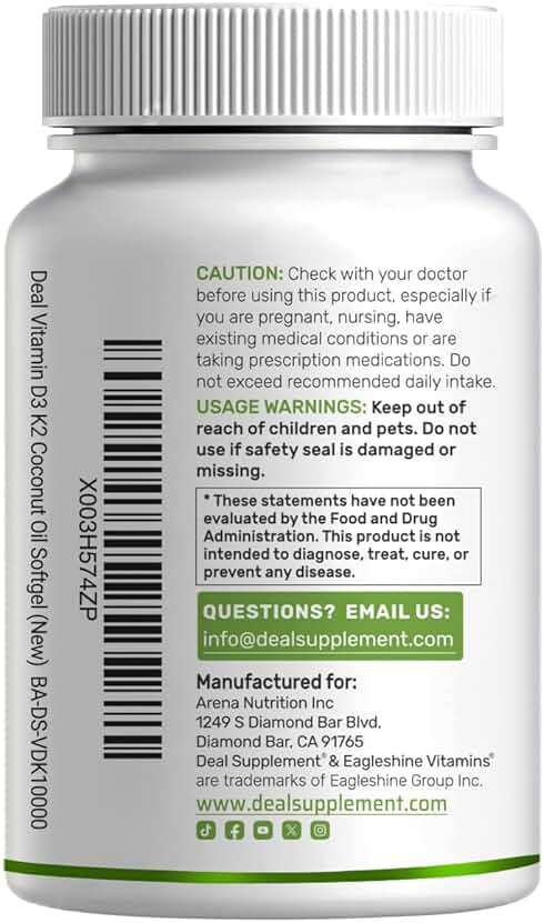 DEAL SUPPLEMENT Vitamin D3 10,000 IU + K2 MK7 200mcg Softgels, 250 Count | 2-in-1 Complex with Virgin Coconut Oil | Easy to Swallow - Image 9