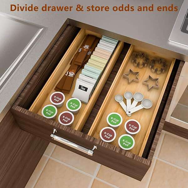 Drawer Organizer Storage Box Kitchen - Wood Stackable Tray Utensil Organizer for Office Drawers,Cabinets,Shelves,Pantry,or Bathroom Counter,Drawer Dividers for Silverware Set of 2(15x6x2.5inch) - Image 5
