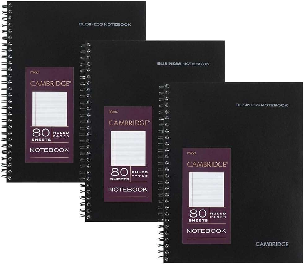 Cambridge Limited Professional Spiral Notebook NEW BUSINESS ADDITION, 3 Pack, Legal Ruled, 6-5/8" X 9-1/2" Page Size, 80 Sheets, Wirebound Office journal & Notebook for Women & Men, Black. CAM10-402 - Image 1