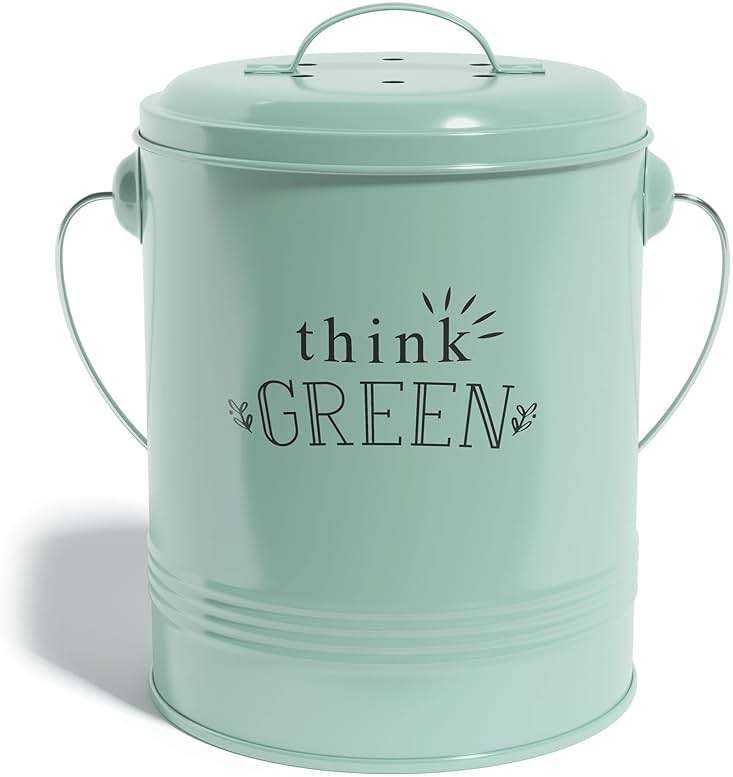 Barnyard Designs Compost Bin for Kitchen Counter - 1.2 Gallon Countertop Composter with Extra Smell-Absorbing Filters and Inner Bucket for Easy Cleaning - Food Waste Bin for Kitchen with Lid (Mint) - Image 1