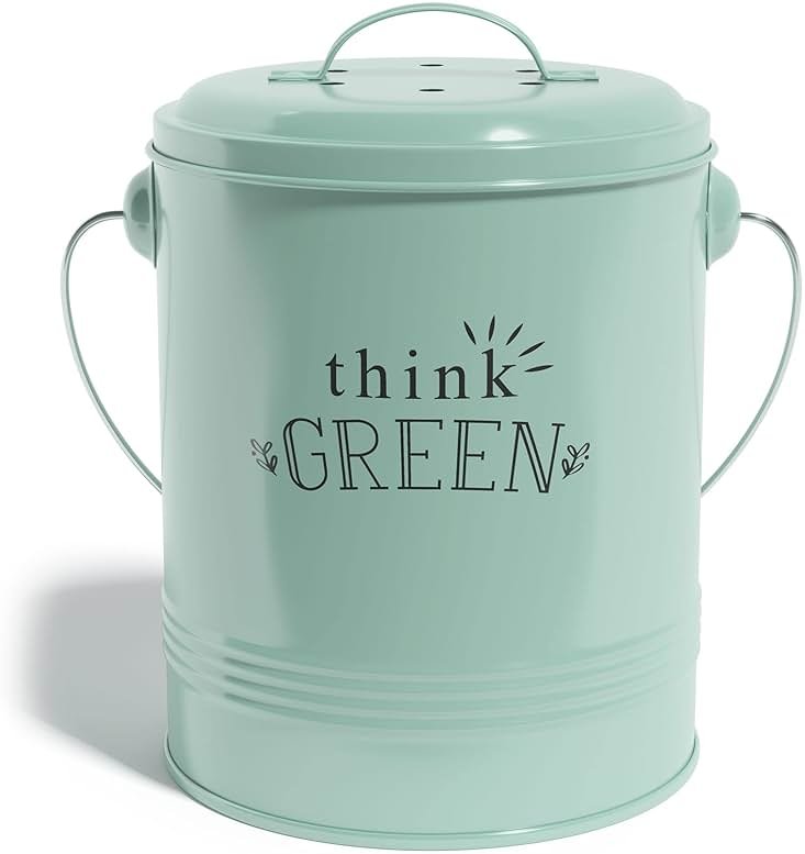 Barnyard Designs Compost Bin for Kitchen Counter - 1.2 Gallon Countertop Composter with Extra Smell-Absorbing Filters and Inner Bucket for Easy Cleaning - Food Waste Bin for Kitchen with Lid (Mint) - Product Image
