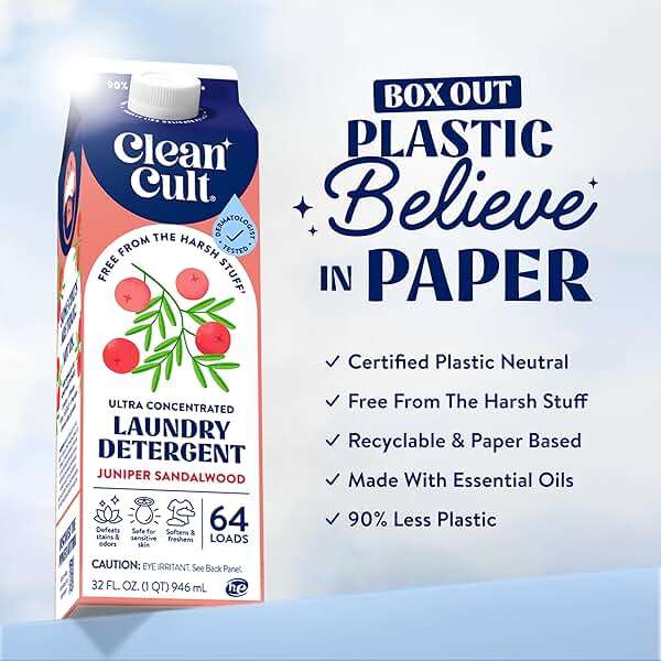 Ultra Concentrated Liquid Laundry Detergent Soap, 64 loads (32 oz), Long Lasting Scent, 90% Less Plastic, No Harsh Chemicals, Juniper Sandalwood, Defeats Stains & Odors, HE/Standard Compatible - Image 4