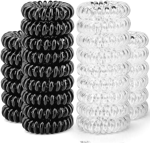 TailaiMei 30 Pcs Spiral Hair Ties, No Crease Coil Phone Cord Hair Ties for Thick Hair - Women Ponytail Holder Elastics(Black&Transparent) - Image 1