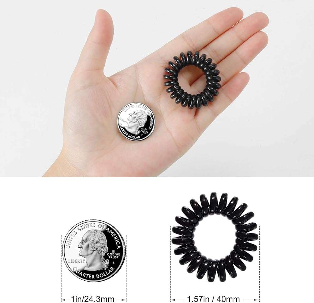 TailaiMei 30 Pcs Spiral Hair Ties, No Crease Coil Phone Cord Hair Ties for Thick Hair - Women Ponytail Holder Elastics(Black&Transparent) - Image 3