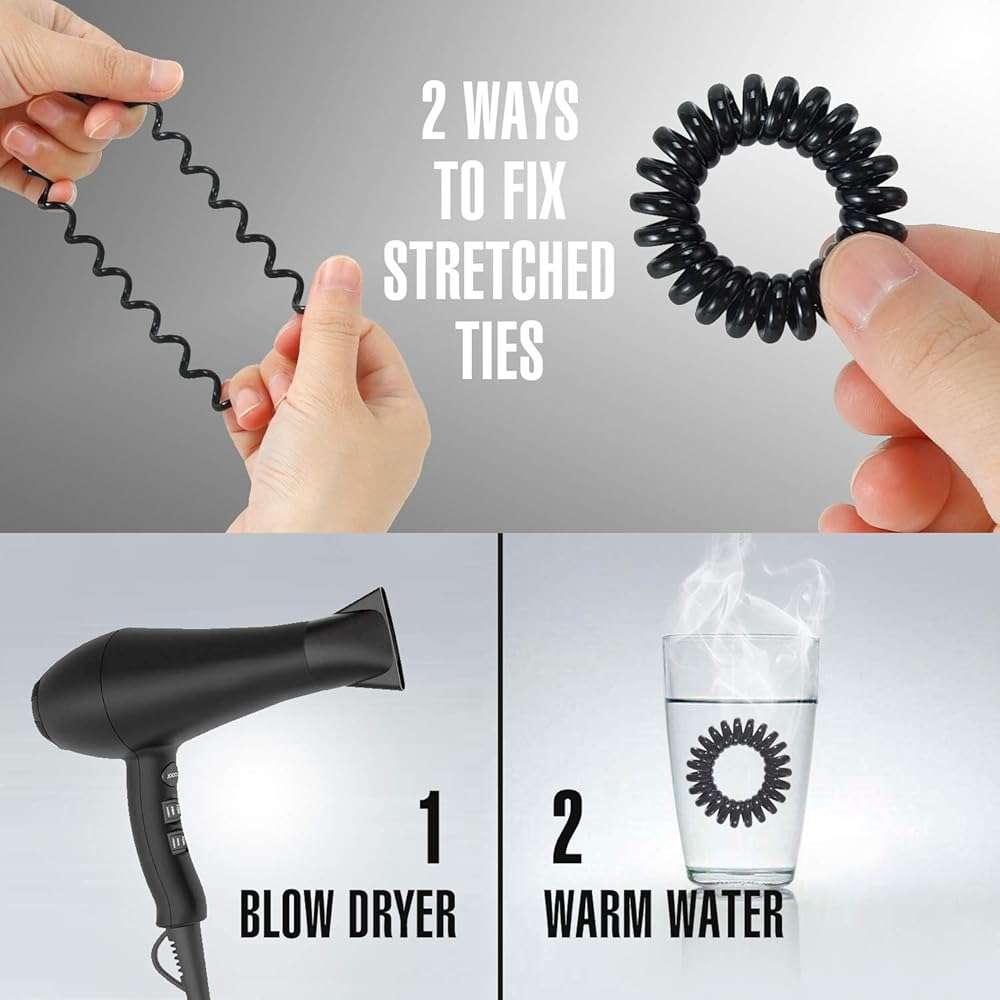 TailaiMei 30 Pcs Spiral Hair Ties, No Crease Coil Phone Cord Hair Ties for Thick Hair - Women Ponytail Holder Elastics(Black&Transparent) - Image 4