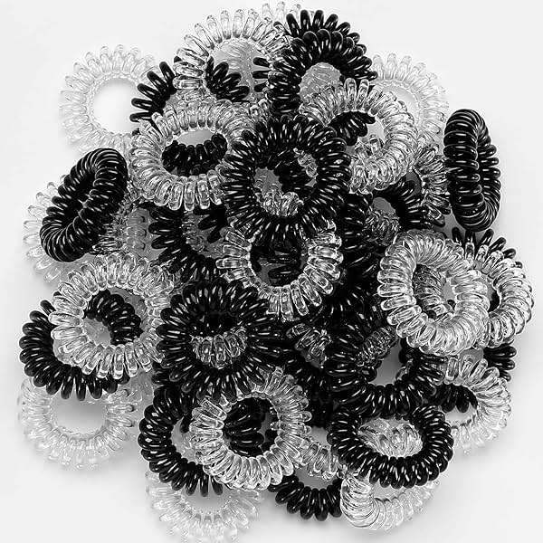 TailaiMei 30 Pcs Spiral Hair Ties, No Crease Coil Phone Cord Hair Ties for Thick Hair - Women Ponytail Holder Elastics(Black&Transparent) - Image 6