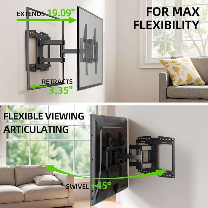 USX MOUNT Heavy Duty Full Motion Sliding TV Wall Mount for 42-97 Inch TVs up to 150 lbs, Wall Mount TV Bracket for Wood Studs 12/16/18/24 inch, Swivel & Tool-Free Tilt, Max VESA 600x400mm - Image 4