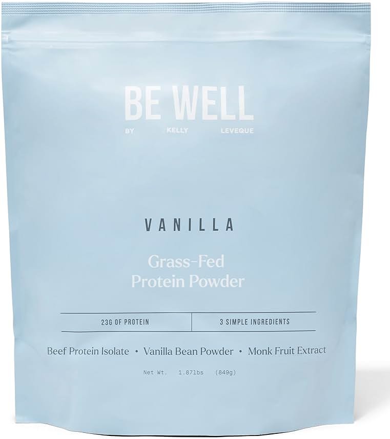 Be Well by Kelly Vanilla Grass-Fed Beef Protein Powder, 23G of Protein & Zero Carbs (3 Ingredients, 30 Servings) 9 Amino Acids + 3 BCAAs No Soy, No Dairy, Stevia-Free, No Sugar Added 1.87lb 849g - Product Image
