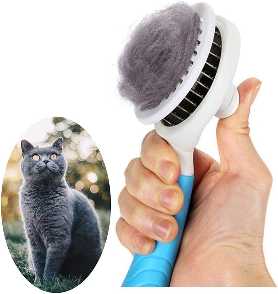 Self Cleaning Slicker Brush - Cat Brush Skin-Friendly Deshedding Grooming Massaging Tool for Long & Short Haired Pets, Cat Hair Brushes Easy Removes Undercoat for Dogs Cats Rabbits - UPGRADED, Blue - Product Image