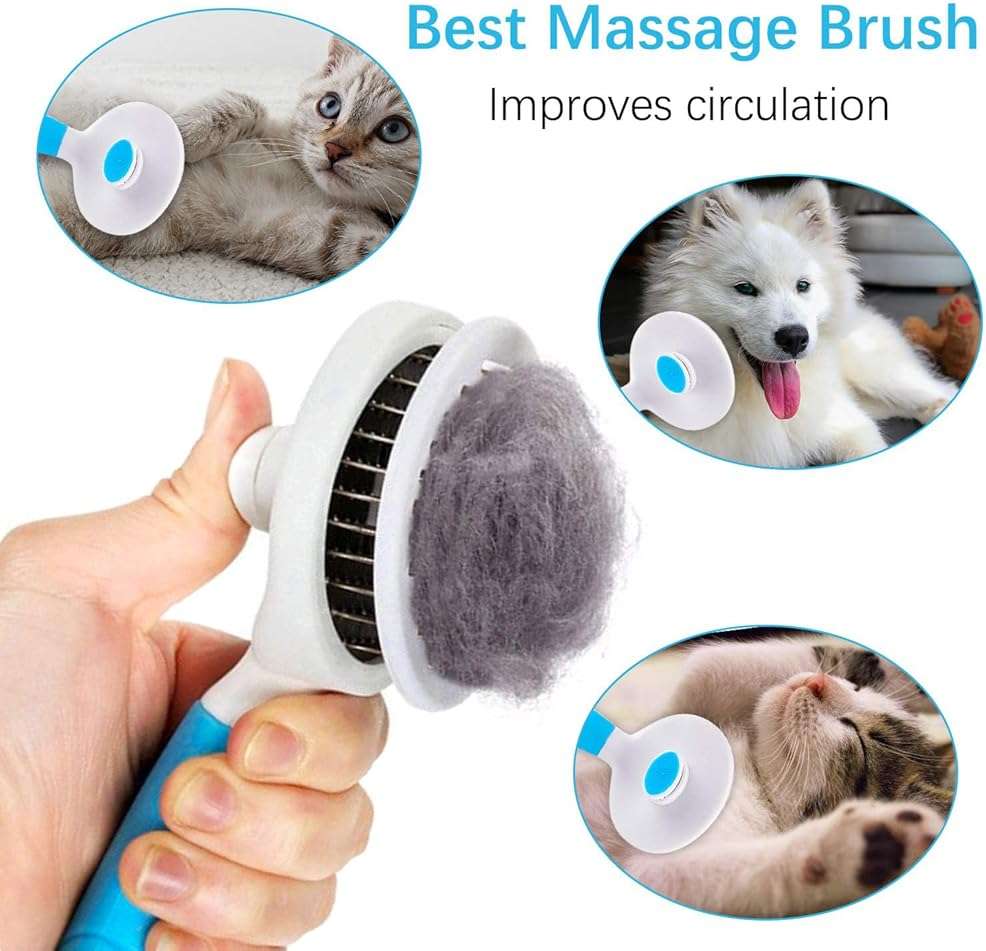 Self Cleaning Slicker Brush - Cat Brush Skin-Friendly Deshedding Grooming Massaging Tool for Long & Short Haired Pets, Cat Hair Brushes Easy Removes Undercoat for Dogs Cats Rabbits - UPGRADED, Blue - Image 4