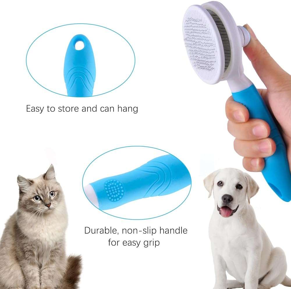 Self Cleaning Slicker Brush - Cat Brush Skin-Friendly Deshedding Grooming Massaging Tool for Long & Short Haired Pets, Cat Hair Brushes Easy Removes Undercoat for Dogs Cats Rabbits - UPGRADED, Blue - Image 5