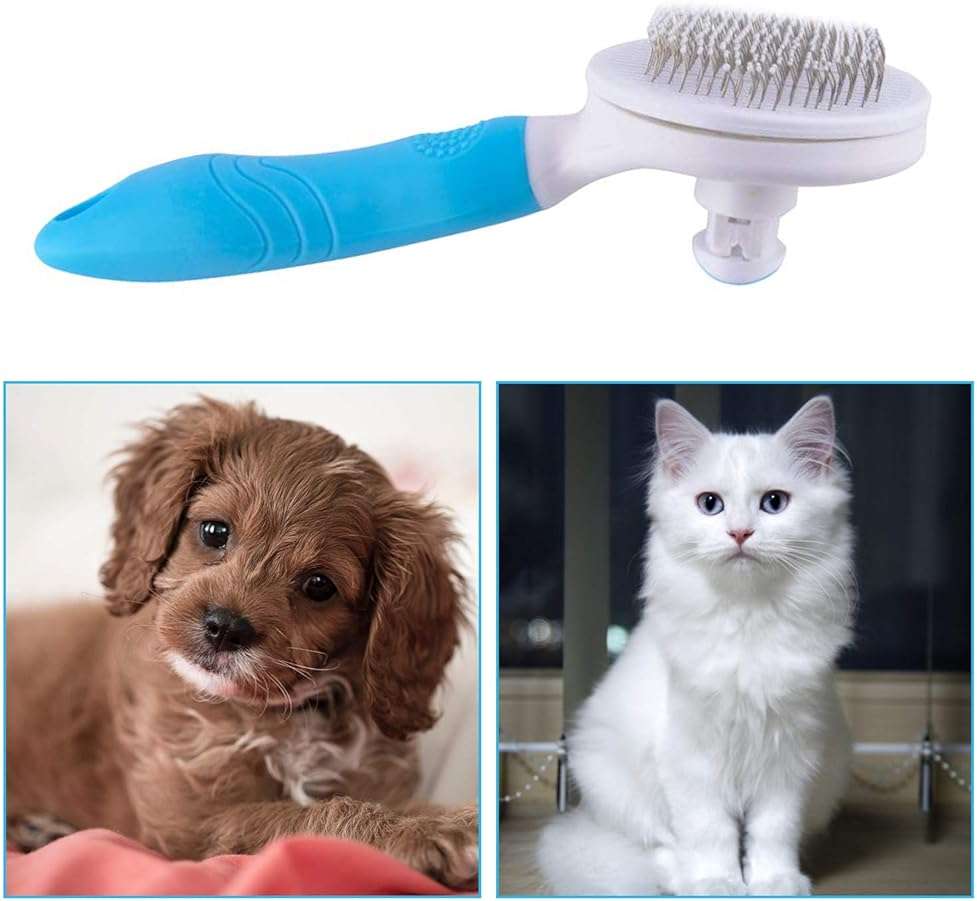 Self Cleaning Slicker Brush - Cat Brush Skin-Friendly Deshedding Grooming Massaging Tool for Long & Short Haired Pets, Cat Hair Brushes Easy Removes Undercoat for Dogs Cats Rabbits - UPGRADED, Blue - Image 6