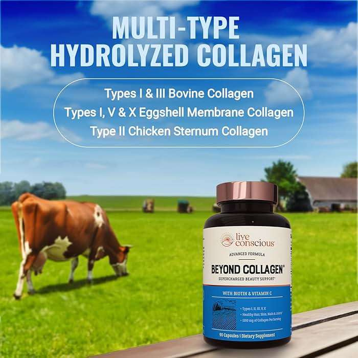 Live Conscious Beyond Collagen Multi Collagen Capsules - Types I, II, III, V & X - Hydrolyzed Blend with Biotin & Vitamin C for Hair, Skin, Nails 90 Capsules - Image 2