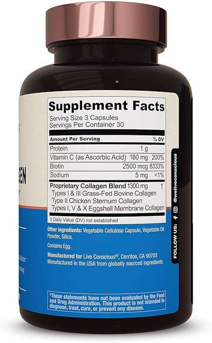 Live Conscious Beyond Collagen Multi Collagen Capsules - Types I, II, III, V & X - Hydrolyzed Blend with Biotin & Vitamin C for Hair, Skin, Nails 90 Capsules - Image 7
