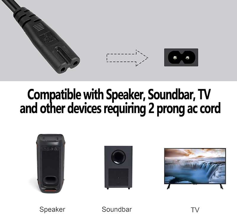 SGUUVAY 2 Prong 6 Ft Power Cord Compatible with JBL PartyBox Speaker, Onn Party Speaker - Image 2