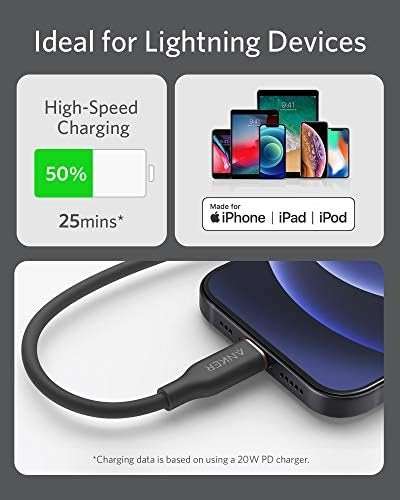 Anker USB C to Lightning Cable, MFi Certified Powerline III Flow Silicone Charging Cable for iPhone 13 13 Pro (Midnight Black, 6ft) - Image 6