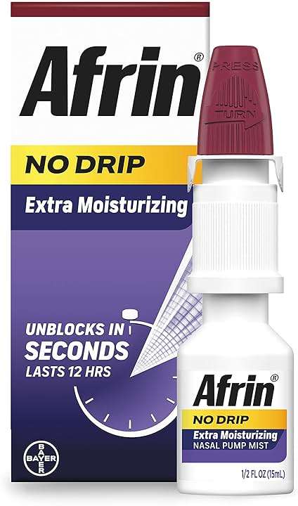 Afrin No Drip Extra Moisturizing Nasal Mist Twin Pack, Non-Drowsy, Fast-Acting Decongestant for Sinus Pressure and Dry Nasal Passages, Adults and Children 6 and Older, .5 fl oz (Pack of 2) - Image 2