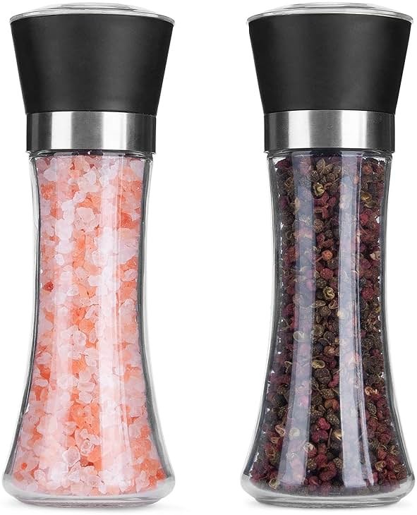 Hotder Premium Pepper and Salt Grinder Set of 2-Refillable Coarseness Adjustable Pepper Mill Shaker with Glass Body for Home,Kitchen(Two Pack) - Product Image