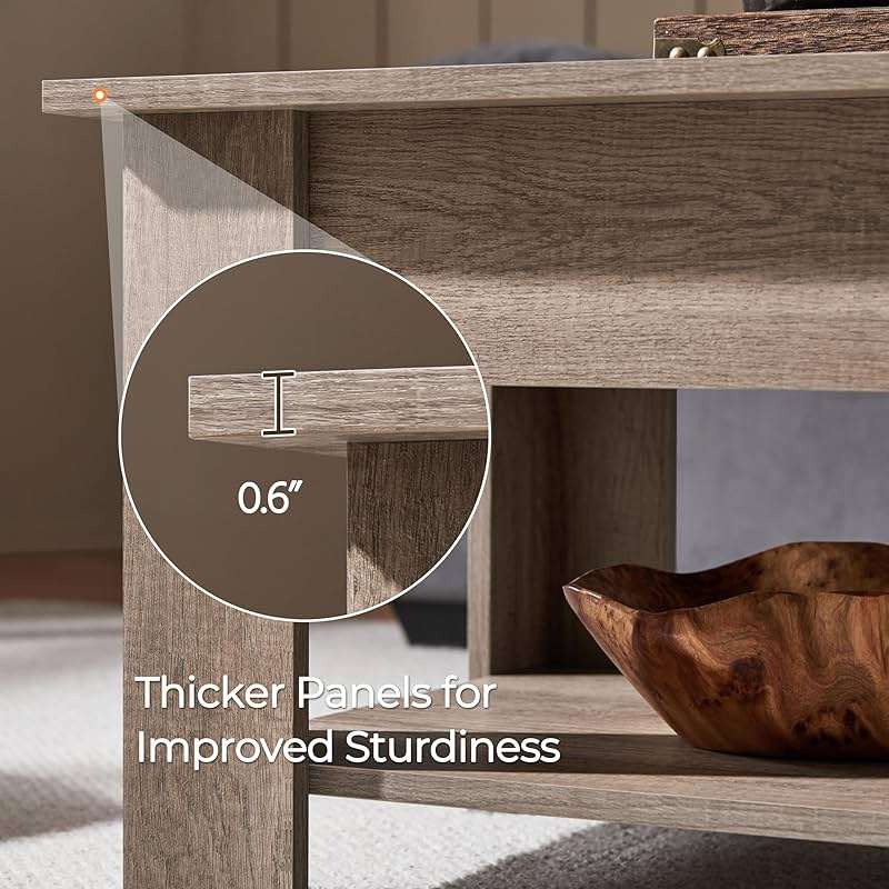 Yaheetech Lift Top Coffee Table with Hidden Compartment and Storage Shelf, Rising Tabletop Dining Table for Living Room Reception Room, 38.6in L, Grey - Image 9