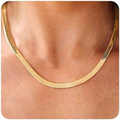 CHESKY Gold Necklace for Women-14K Plated/S925 sterling silver Snake Chain Necklace Dainty Simple Chunky Herringbone Necklace Gold Choker Necklaces Jewelry for Women Mothers Day Gifts for Mom - Image 1