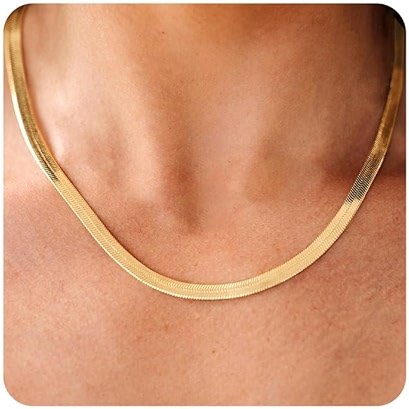 CHESKY Gold Necklace for Women-14K Plated/S925 sterling silver Snake Chain Necklace Dainty Simple Chunky Herringbone Necklace Gold Choker Necklaces Jewelry for Women Mothers Day Gifts for Mom - Product Image