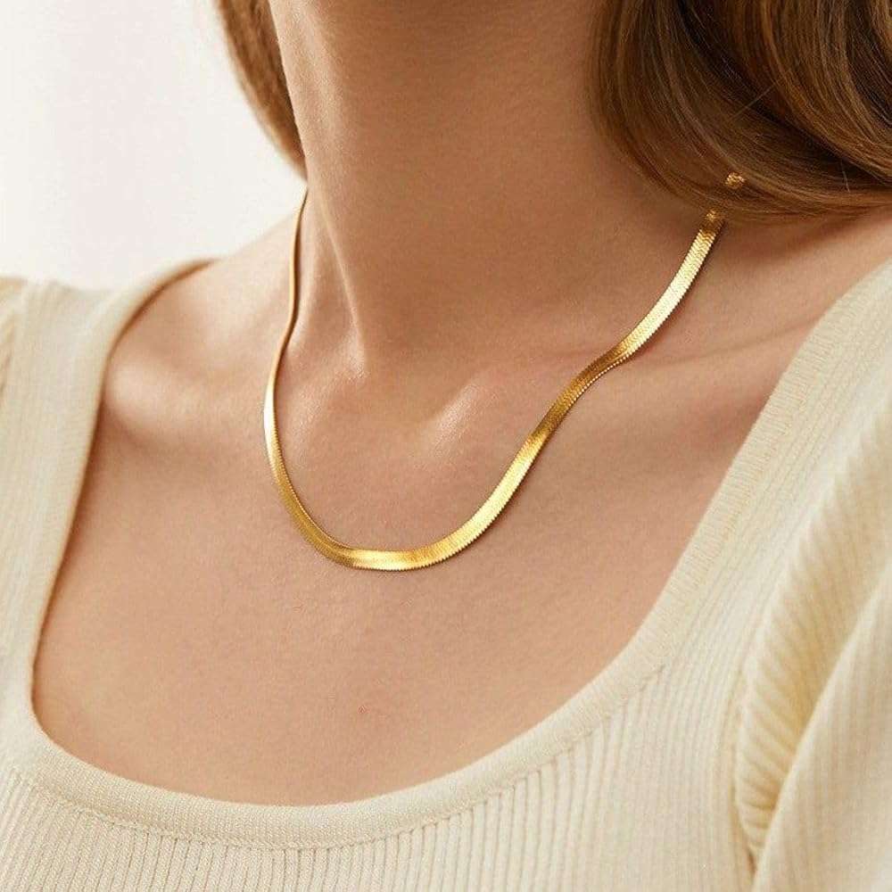 CHESKY Gold Necklace for Women-14K Plated/S925 sterling silver Snake Chain Necklace Dainty Simple Chunky Herringbone Necklace Gold Choker Necklaces Jewelry for Women Mothers Day Gifts for Mom - Image 3